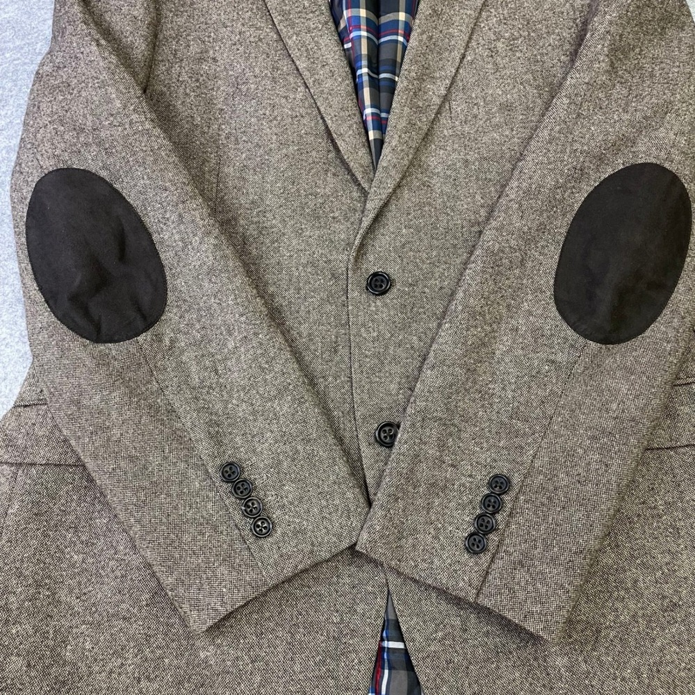 US Polo Assn Elbow Patch Tweed Jacket Blazer Mens Sz 50L Tan Hopsack Wool Blend - Picture 4 of 16